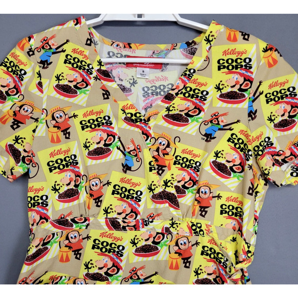 Kellogg's Coco Pops Scrubs Top Womens Small Cartoon Print Tie Waist Graphic - Picture 3 of 13